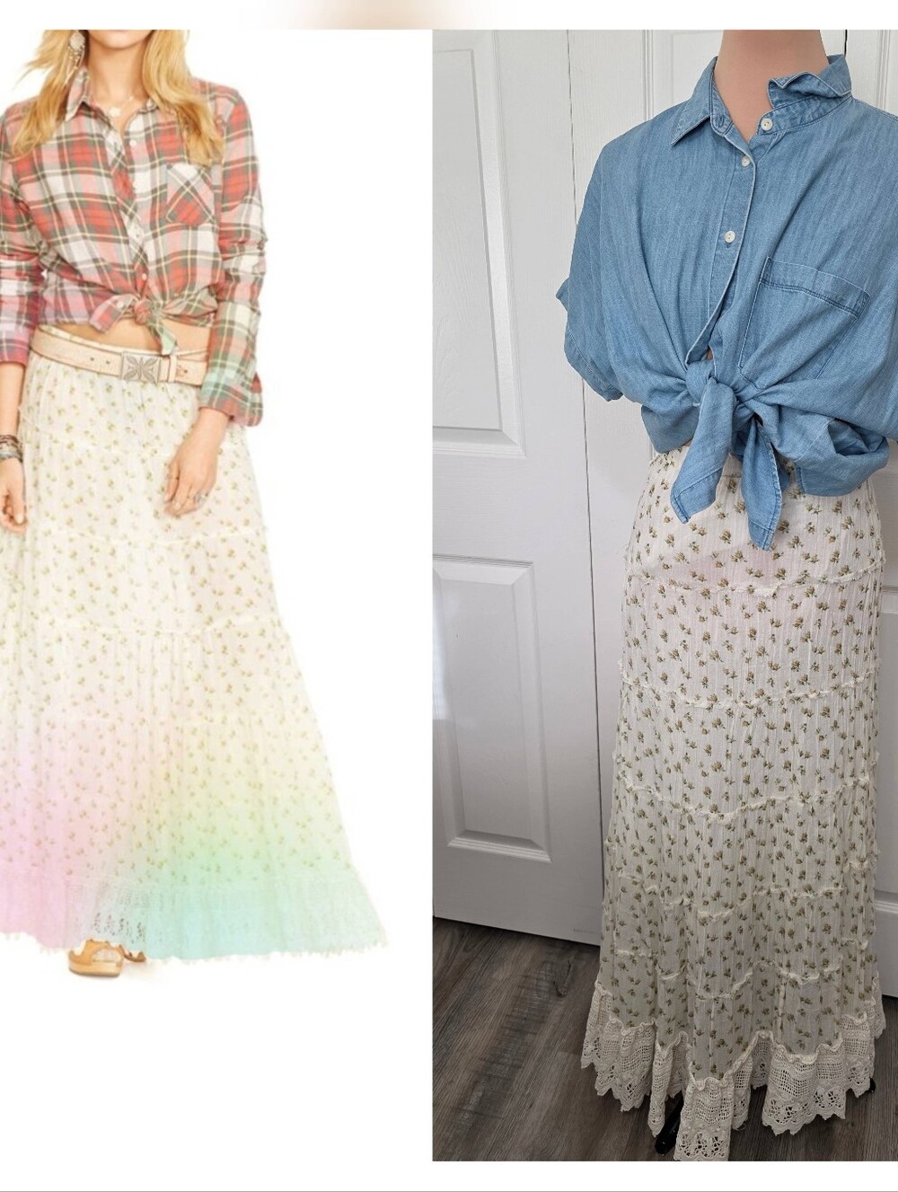 Denim & Supply Ralph Lauren Cream Floral Lace-Trim Maxi Skirt